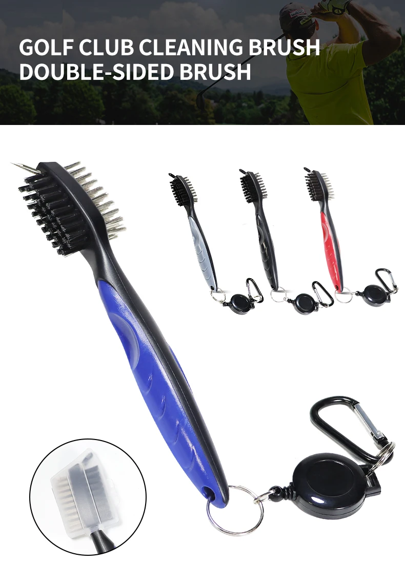 

Golf Club Brush Groove Cleaner 2 Ft Retractable Zip-line Aluminum Carabiner Lightweight Stylish Easily Attaches to Golf Bag