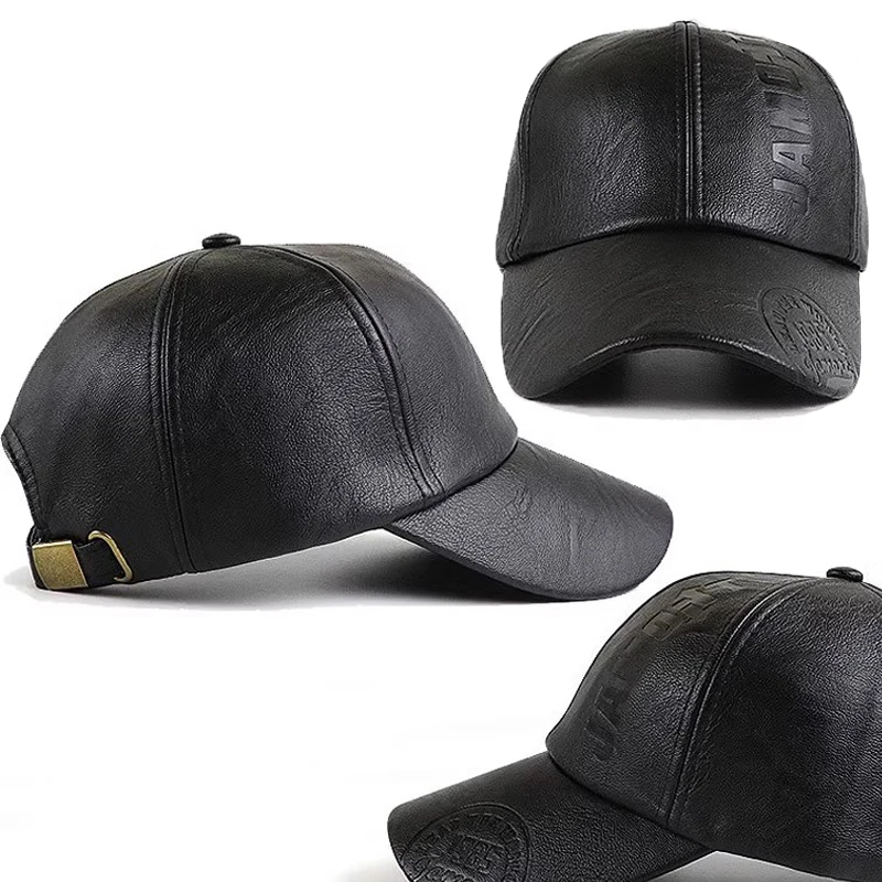 Autumn Winter Warm Baseball Caps Men Pu Leather Letter Printing Visors Outdoor Fleece Thickened Windproof Waterproof Casual Hats