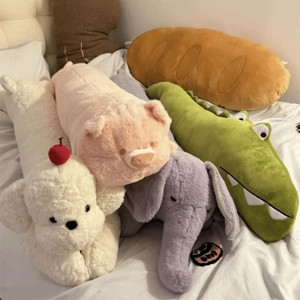 Cute Pink Pig Cartoon Animal Pillow Soft Fluffy Stuffed Animal Pillow Hippo&Cherry Puppy&Crocodile Plush Doll Girls Gift