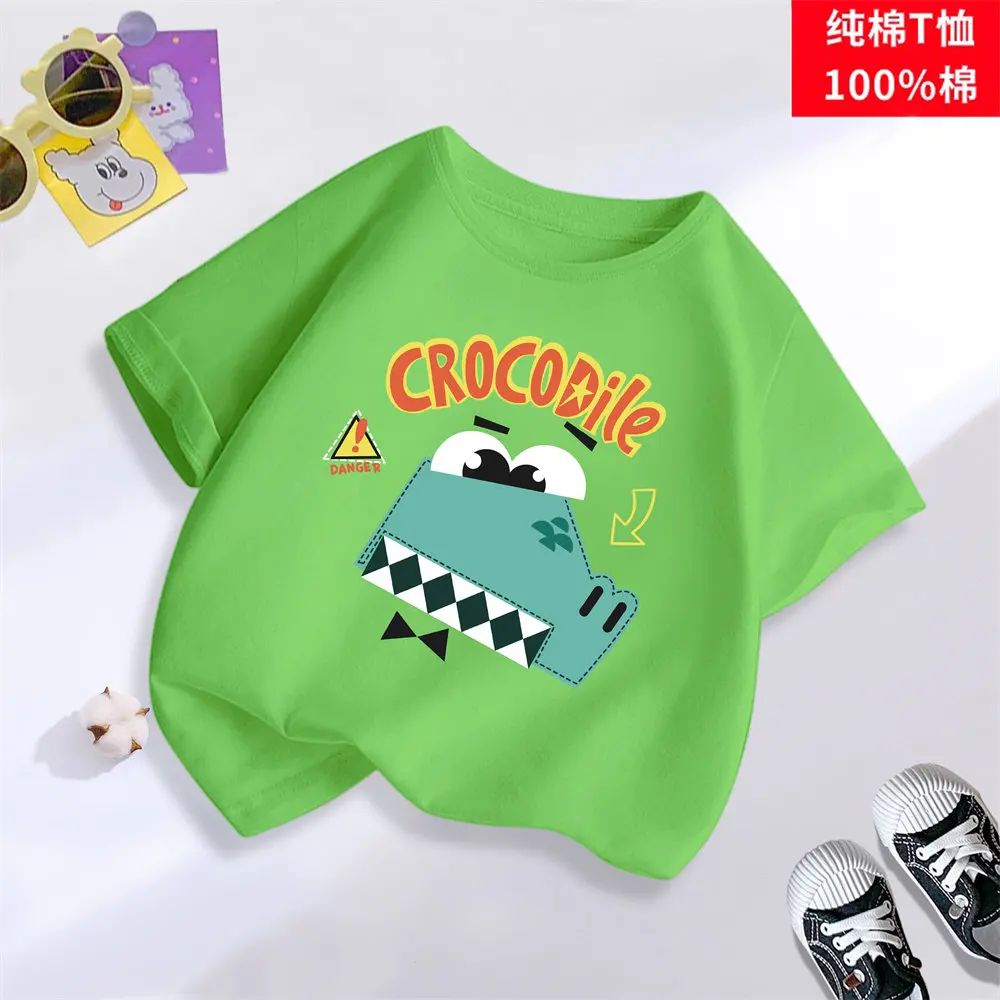 Dinosaur Print Summer Mid To Large Boys and Girls Class Uniform Summer Style Parent-child Top Girls and Boys Short Sleeved Shirt