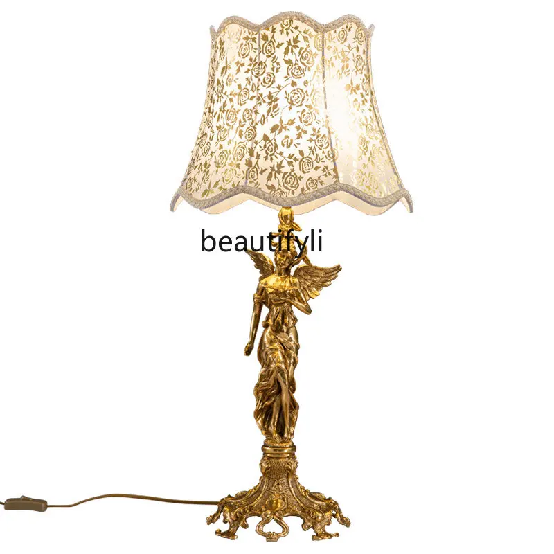 

zq French Copper Table Lamp Living Room Study Lamp European Bedroom Bedside Lamp Dewaxing Table Lamp