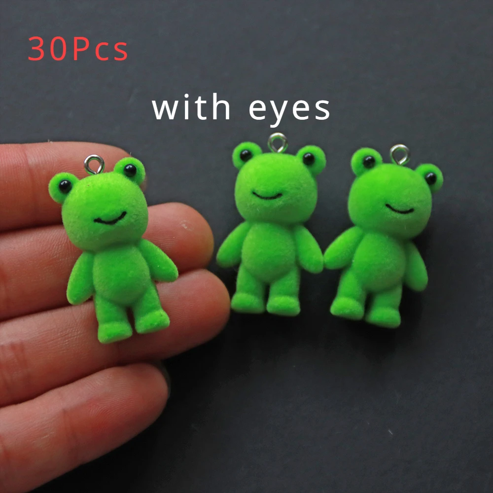 

30Pcs 3D With Eyed Frog Charms Cartoon Flocking Animals Resin Pendant Earring Keychain Accessorie for DIY Crafts Jewelry Make