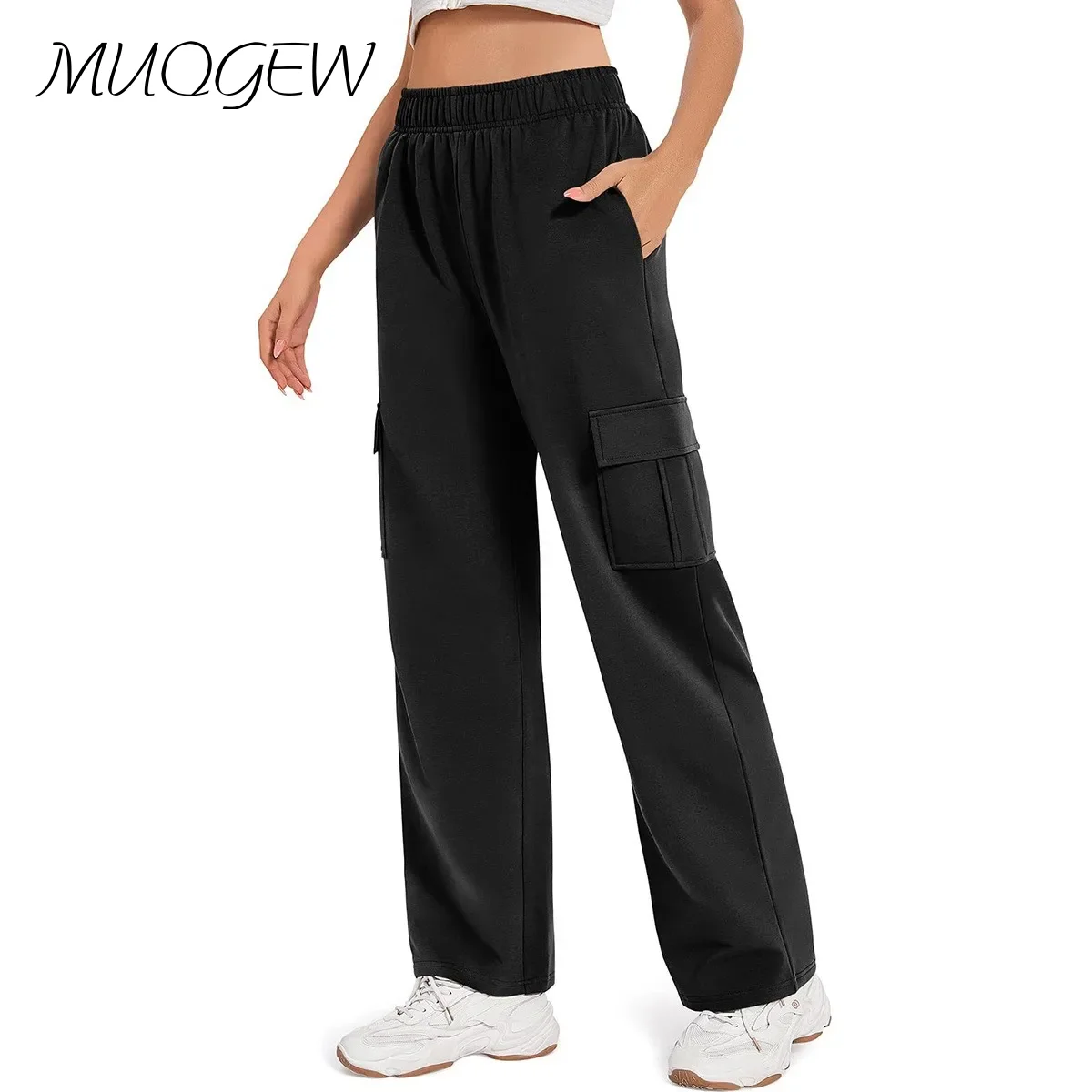 

Pantalones Women'S Workwear Pants Casual Loose Solid Color Fashionable Trousers High Elastic Waist With Multi-Pockets Pants