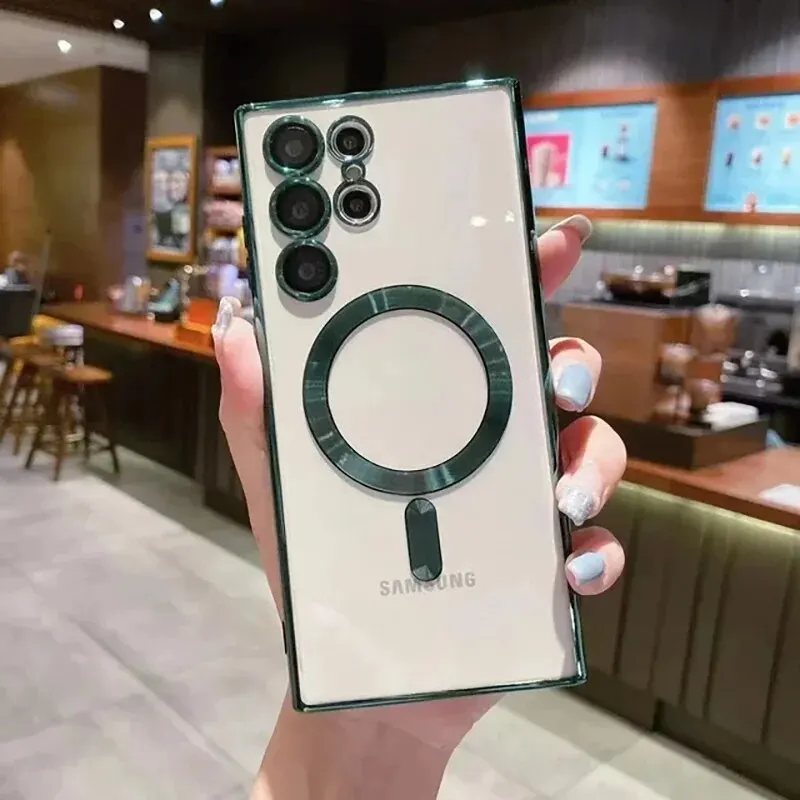 حافظة فاخرة شفافة لهاتف Magsafe لهاتف سامسونج جالاكسي S22 S23 Ultra Plus غطاء سيليكون مقاوم للصدمات #5