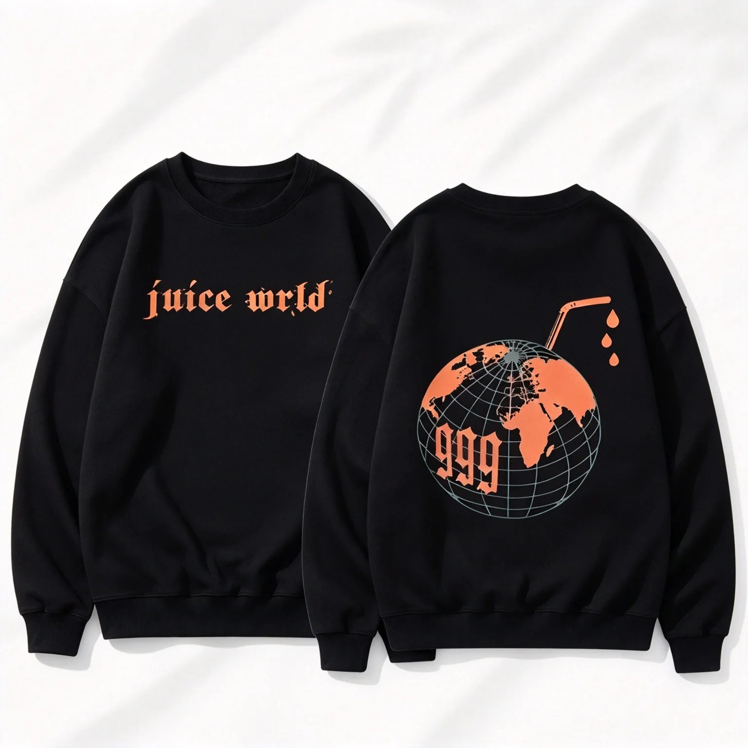 2026 Oversized Hoodie Crewneck Sweatshirt Men Women, Juice WRLD 999 Globe Drip Art Graphic Print Long Sleeve Music Street Tops