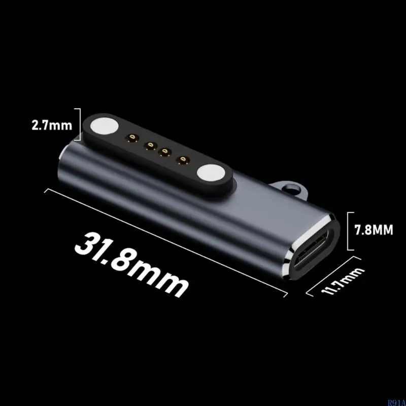 R91A Type C to 2/4 Pin 7.62mm Spacing Conversion Adapter Aluminum Alloy Charging Connector Head for Smartwatch