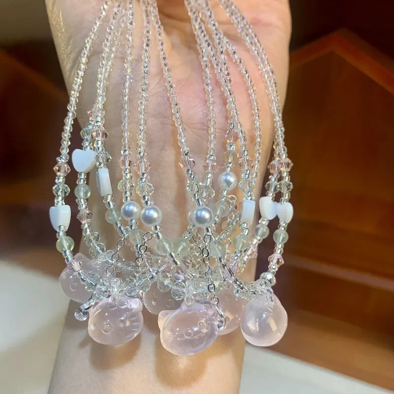 Crystal necklace with grape stone ice through cute pendant necklace female Mozambican powder crystal Kitty collarbone chain