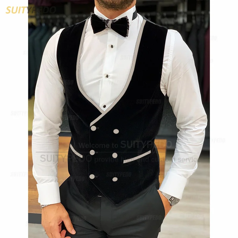 Fashion Men Slim Fit Velvet Vest Evening Dinner Formal Sleeveless Waistcoat 1 Piece Wedding Party Tailor-made Double Breasted