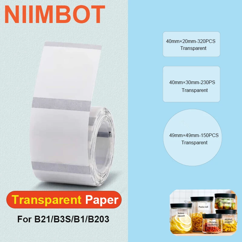 1Roll NIIMBOT B1 B21 B203 B3S Label Maker Transparent Round Paper Adhesive Sticker Thermal Barcode