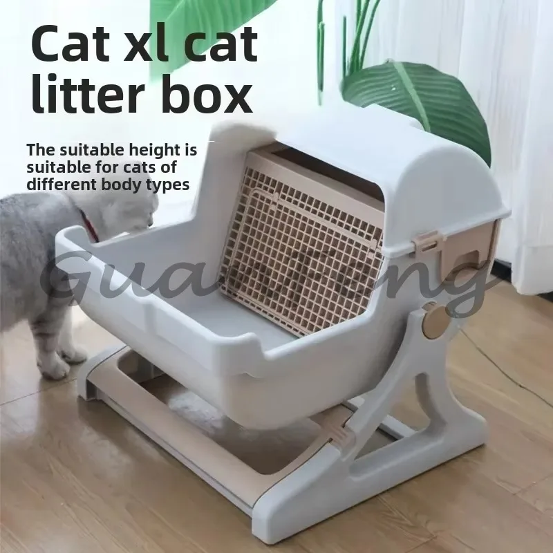 Oversize Semi-enclosed Semi-Automatic Cat Litter Box, Anti-splash Design Cat Sandbox, Hygienic Convenient Cat Toilet Supplies