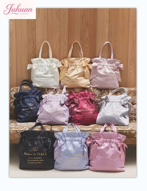

Japanese Satin Elastic Band Drawing Sweet Double Bow Handbag Ladies Tote Bag Daily Commute Large Capacity Shoulder Women's Bag