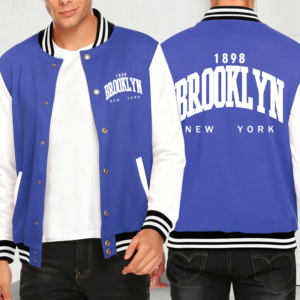 

Brooklun Нью-Йоркская мужская куртка с буквенным принтом в стиле хип-хоп Y2K, мужская одежда, флисовый бейсбольный трикотаж для творчества, уличная мода, повседневная одежда