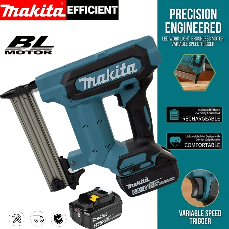 Makita 18V Cordless Nail Gun 6.0Ah Li-ion Battery Nail Capacity for Flooring Shelving DIY Woodworking Projects Power Tool