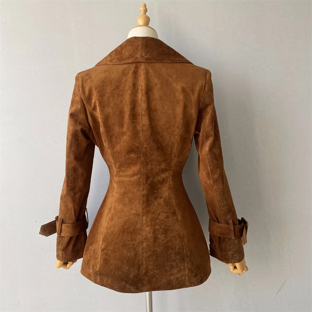 Jaxmonoy Giacca in vera pelle scamosciata per donna 2025 Autunno Nuovo arrivo Cappotto invernale in pelle di pecora Moda donna Slim Giacche in vera pelle