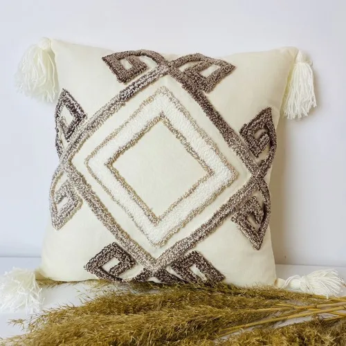 Softline Brown Punch Embroidered Pillow decorate