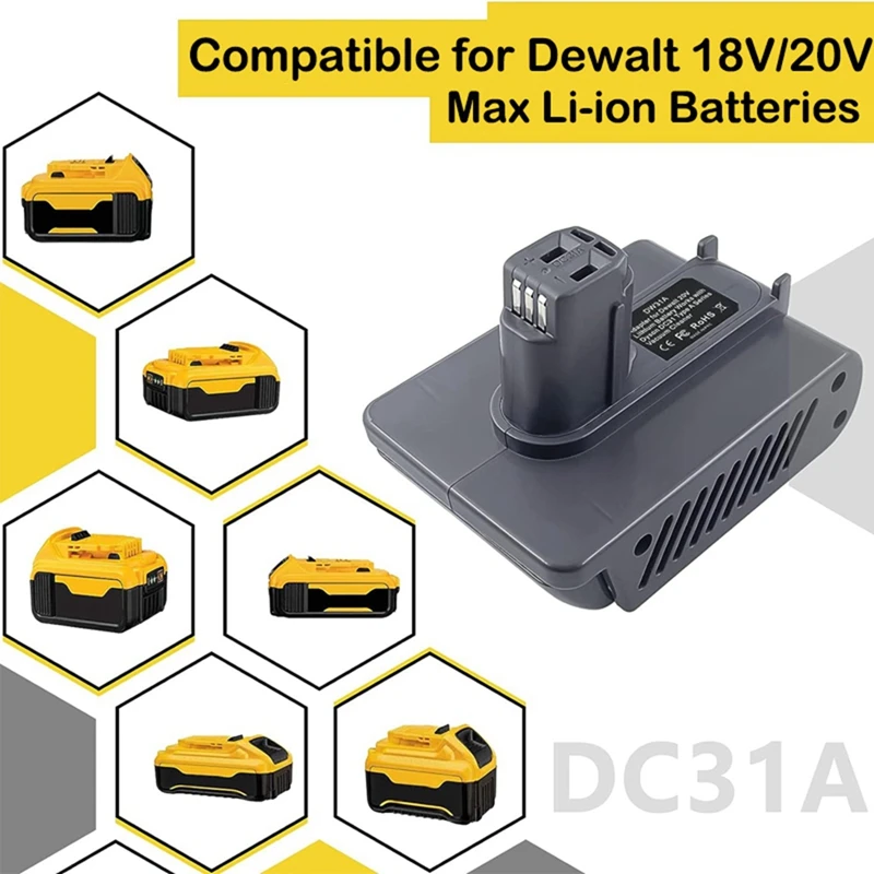 DW31A Battery Adapter For Dewalt 20V Li-Ion Battery To For Dyson Type A DC31 DC35 DC34 Battery Vacuum Cleaner Tool Easy Install