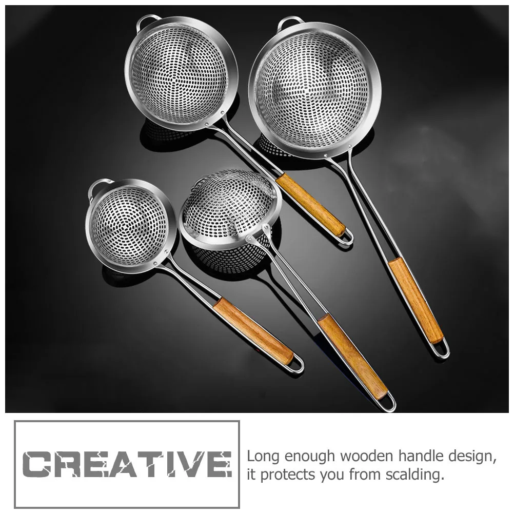 

1Pcs Stainless Steel Colander Kitchen Colander Frying Strainer Wooden Handle Long Handle Kitchen Utensils Skimmer Serving