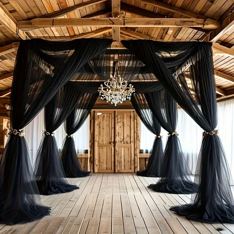 

2pcs 8meter Black Polyester Tulle Draping Fabric Wedding Arches Birthday Parties & Stage Decor Christmas Halloween St. Patrick's