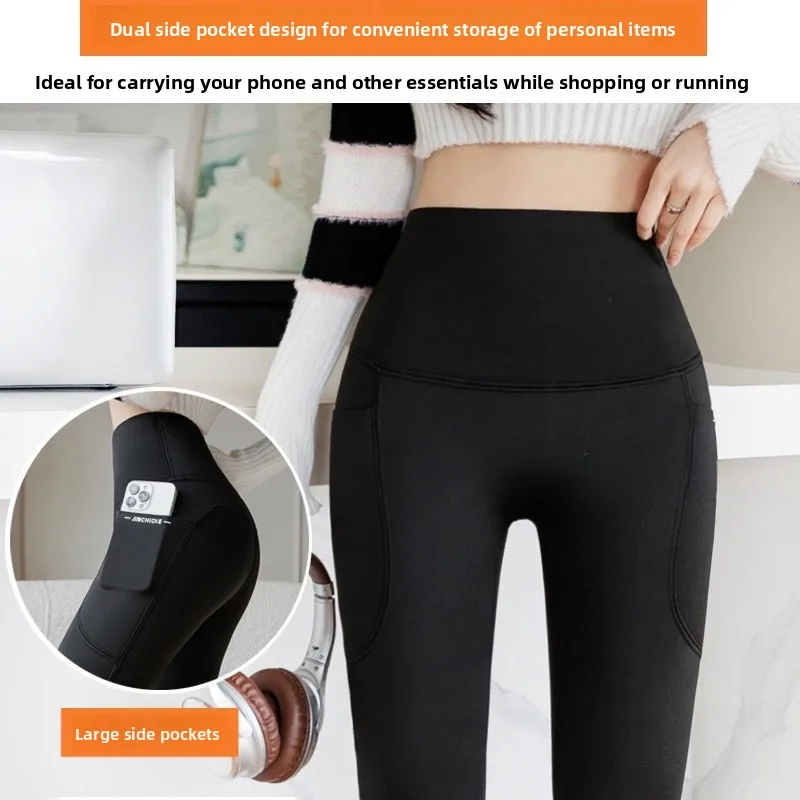 กางเกงโยคะผ้ากำมะหยี่เนื้อนุ่มเอวสูง รุ่น Thiened Lamb ทรงเข้ารูป ช่วยกระชับสัดส่วน อุ่นสบาย ใส่เป็นเสื้อคลุมด้านนอกกันลมได้  ไซส์พลัส  ชั้นในสำหรับออกกำลังกาย...