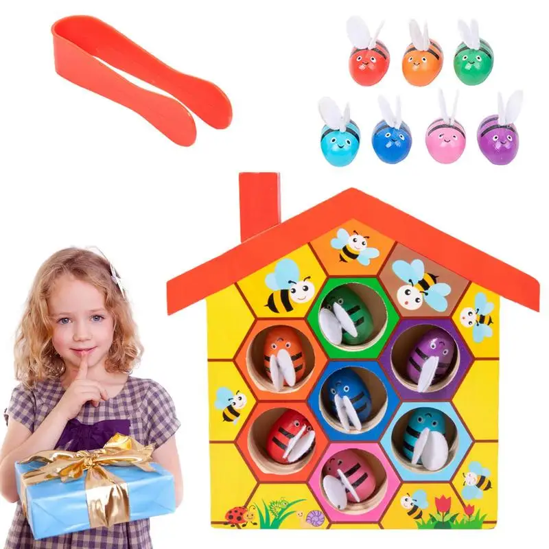 

Wooden Bee Hive Toy Color Sorting Puzzle toy Early Educatinal Leaning Toy interactive Bee Hive Matching Game for kids gift