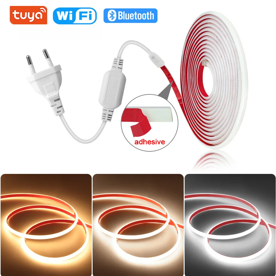 

Smart COB LED Strip Light 220V 288LEDs/m Tuya Wifi Led Tape Remote Control Adhesive COB Ribbon Waterproof For Home Decoration
