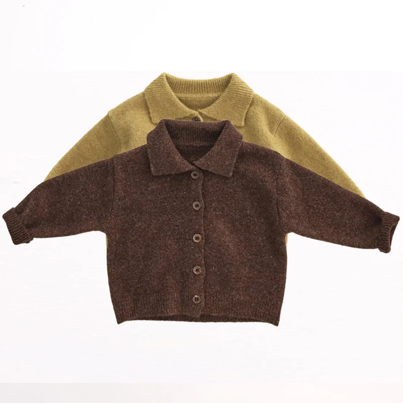 MILANCEL 1-7 Y Autumn Kids Sweaters Warm Girls Knit Cardigans Turn Down Collar Boys Knitwear