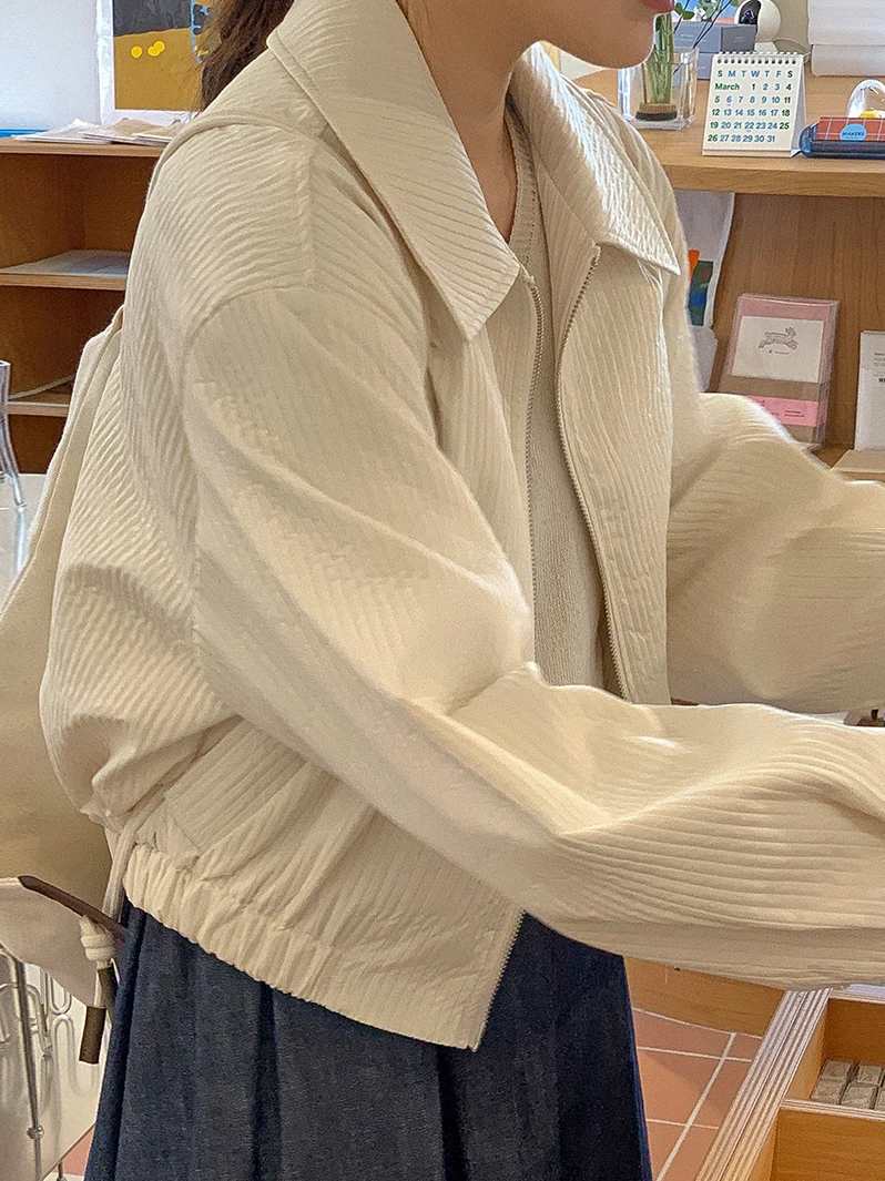 معطف نسائي من Faionable ort بسحاب بتصميم Jaet Chic بياقة مقلوبة وفضفاض ومتعدد الاستخدامات معطف كوري بلون نقي للسيدات #4