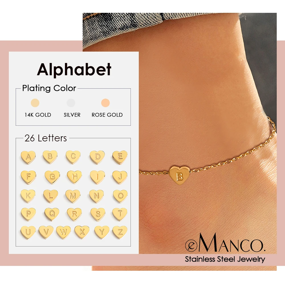 eManco Initials DIY Heart Anklet Stainless Steel Jewelry Name Customized Anklet English Alphabet Birthday Gift for Men and Women