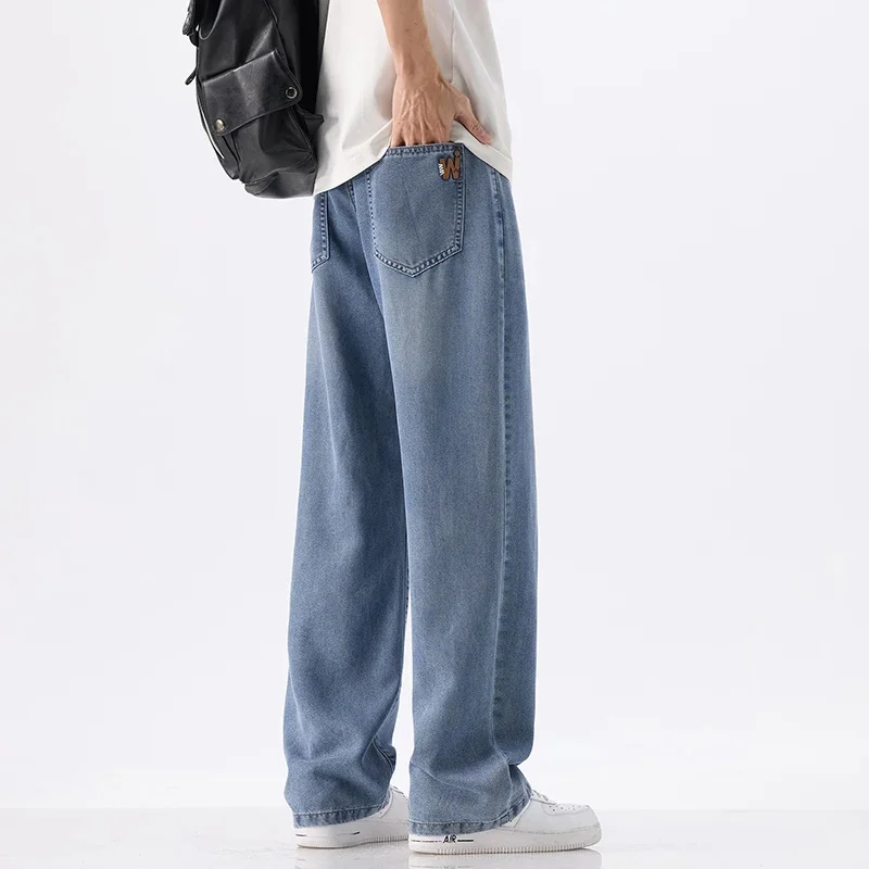 جديد المضادة للتجاعيد لينة ليسلر الجينز الرجال رقيقة فضفاضة مستقيم موضة الكورية مريحة واسعة السراويل الدنيم السراويل الرجال الشارع الشهير