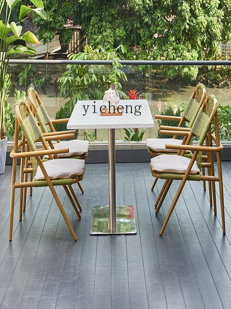 Tqh Outdoor Desk-Chair Three-Piece Courtyard Villa Garden Terrace Balcony Rattan Chair Outdoor Occasional Table