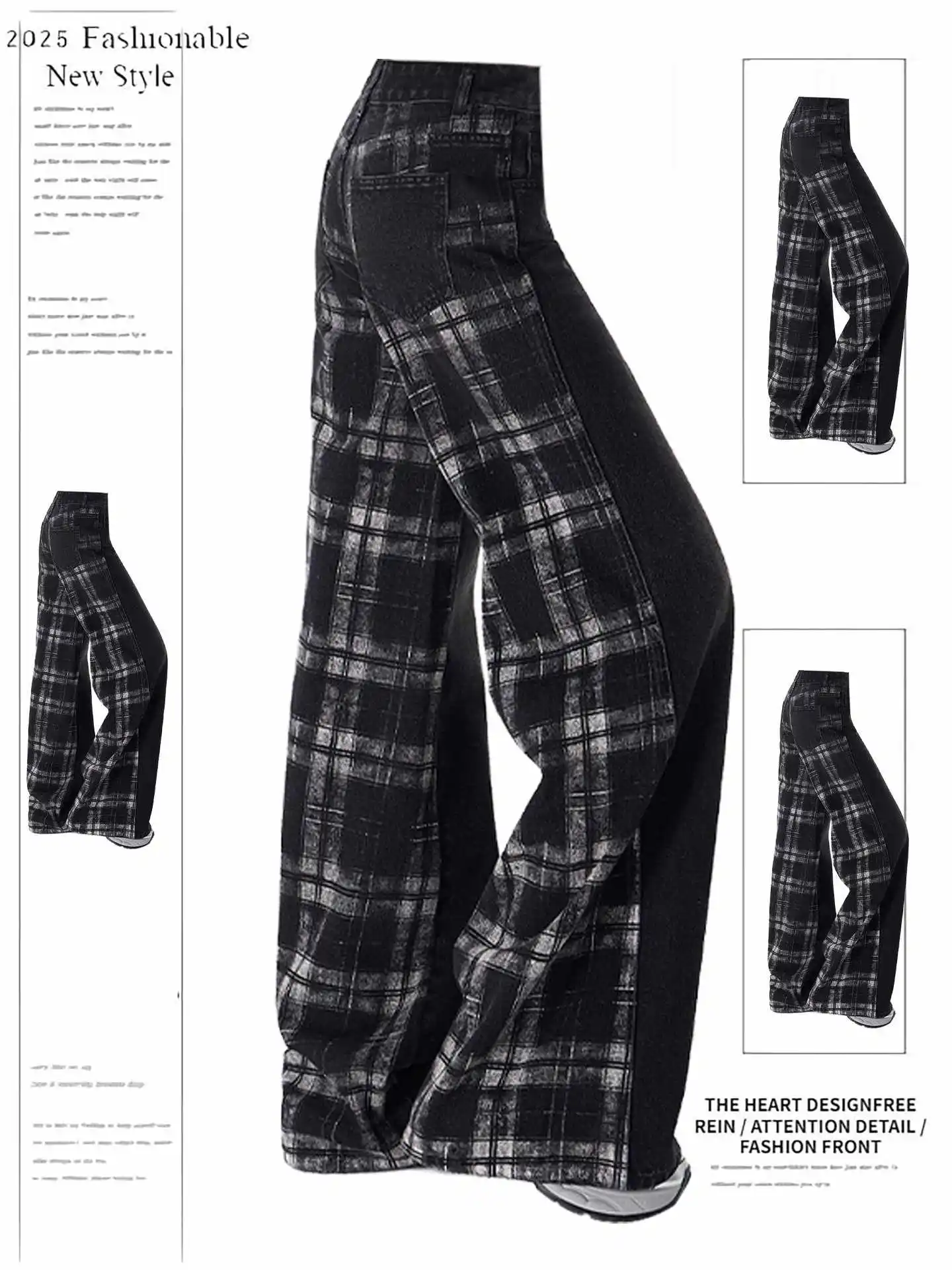 سراويل جينز نسائية داكنة أكاديميا بانك مصممة منقوشة من قماش الدنيم الجرونج Y2K Harajuku كاوبوي ملابس شارع عالية 2000s