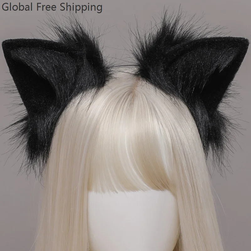 섹시한 플러시 여우 꼬리 귀 애니메이션 소녀 롤플레잉 동물 머리띠 사실적인 액세서리 귀여운 로리타 헤드드레스 할로윈 소품