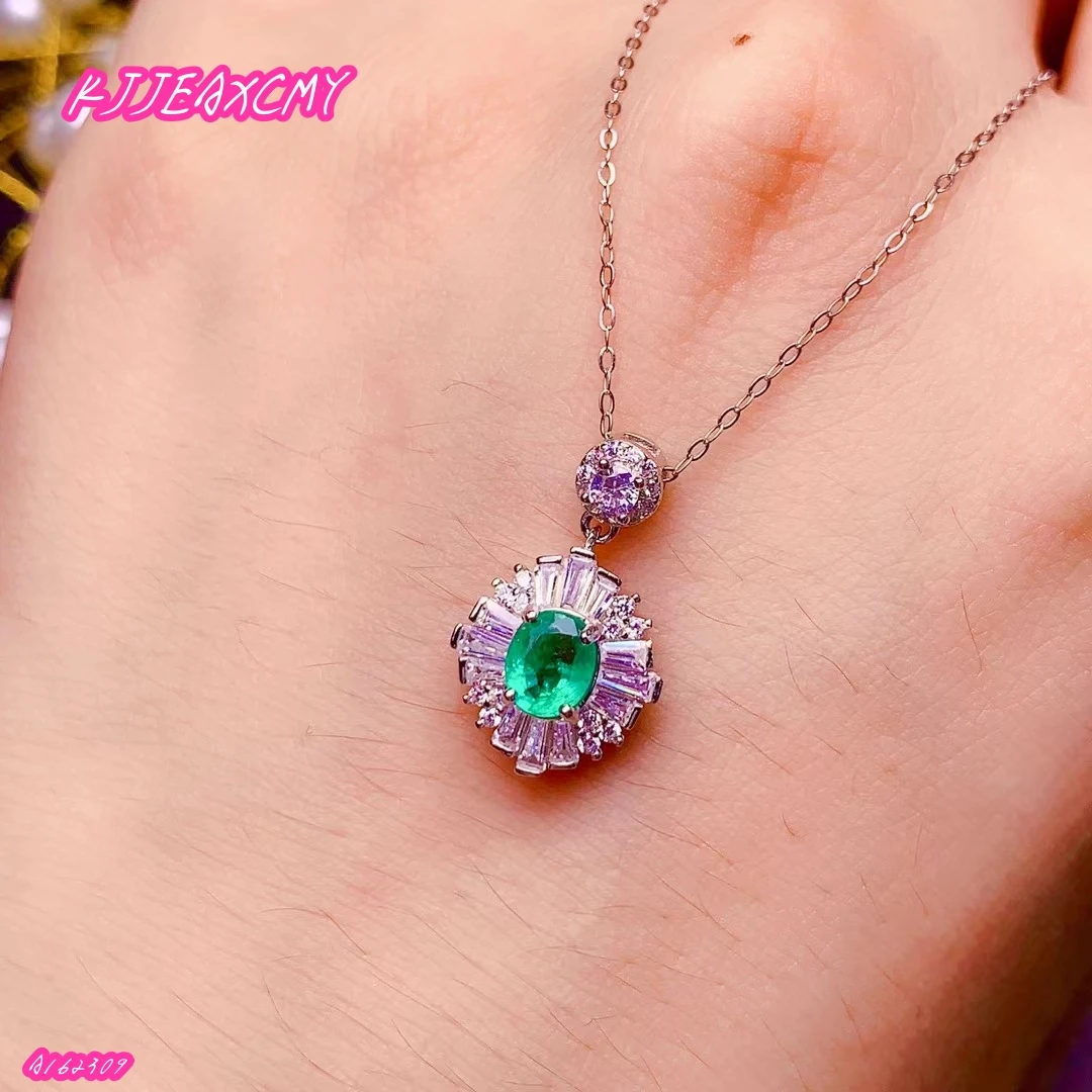 

KJJEAXCMY Brand Boutique Jewelry 925 Sterling Silver Natural Emerald Women's Pendant+Necklace Handmade Girl's Birthday Gift.