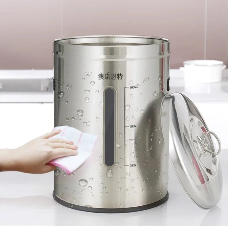 ‌304 Stainless Steel Rice Storage Container - Food Grade Anti-Moth & Moisture Proof, Thickened Sealed Grain Bin for Home Kitchen