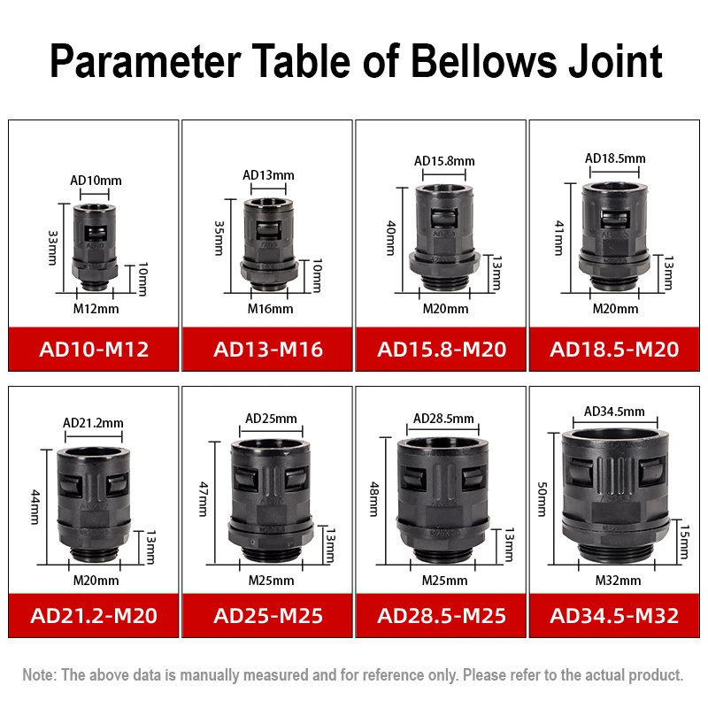 

AD 10/13/15.8/18.5 - 34.5mm Corrugated Pipe Nylon Joint Automotive Cable Motor Wire Insulated Harness Bellows Tube Connectors