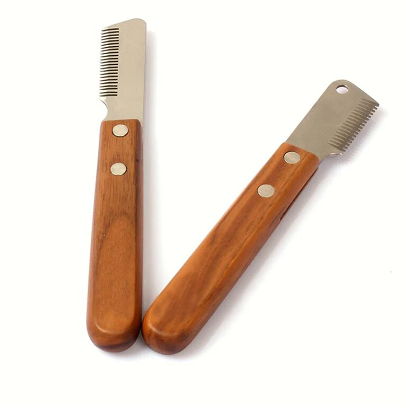 Professional Dog Comb Stainless Steel Wooden Handle Stripping Knife Pet Hair Remover Pluck Excess Undercoat Cleaning Accessories