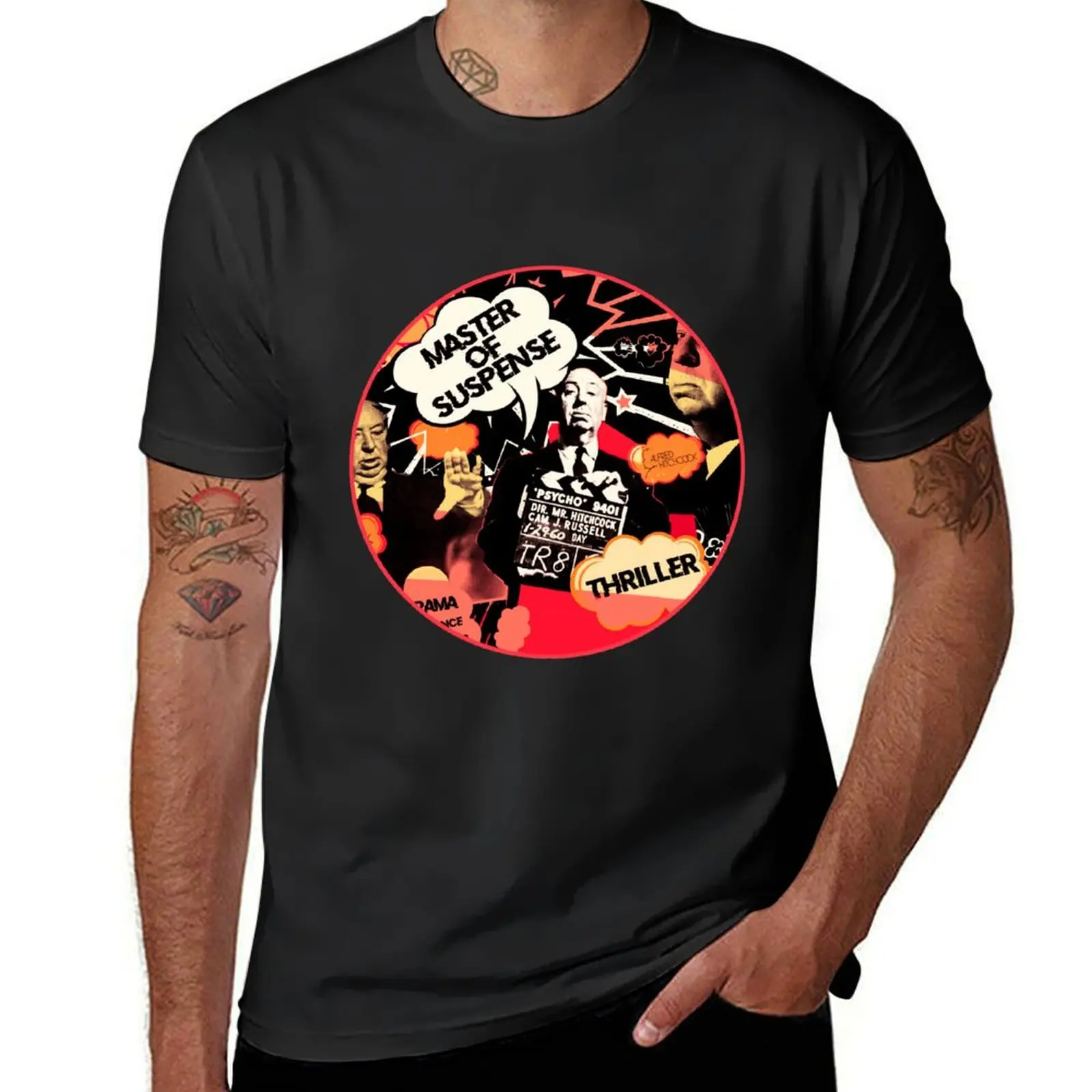Camiseta de dibujos animados para hombre, ropa de estética, ropa de verano, camisetas negras de pesas gruesas, con licencia oficial de Albert Hitchcock