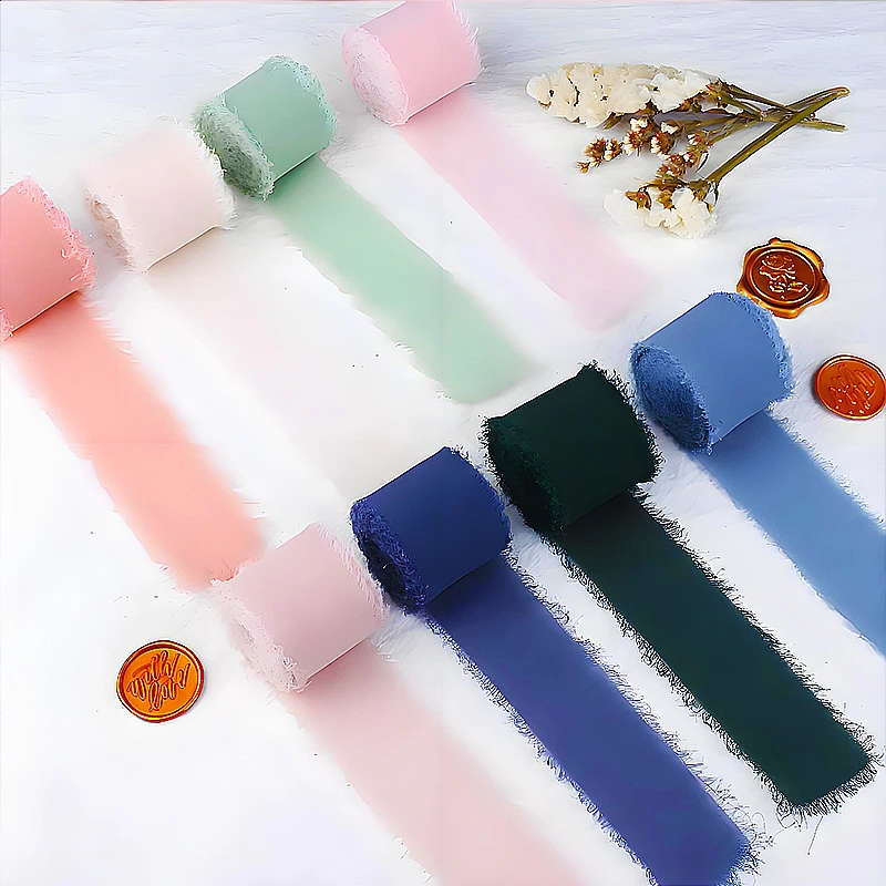 3PCS Handmade Edging Chiffon Ribbon DIY Craft Gift Bow Wedding Invitation Ribbon Packaging Length 5m Width 4cm Centimeters SD015