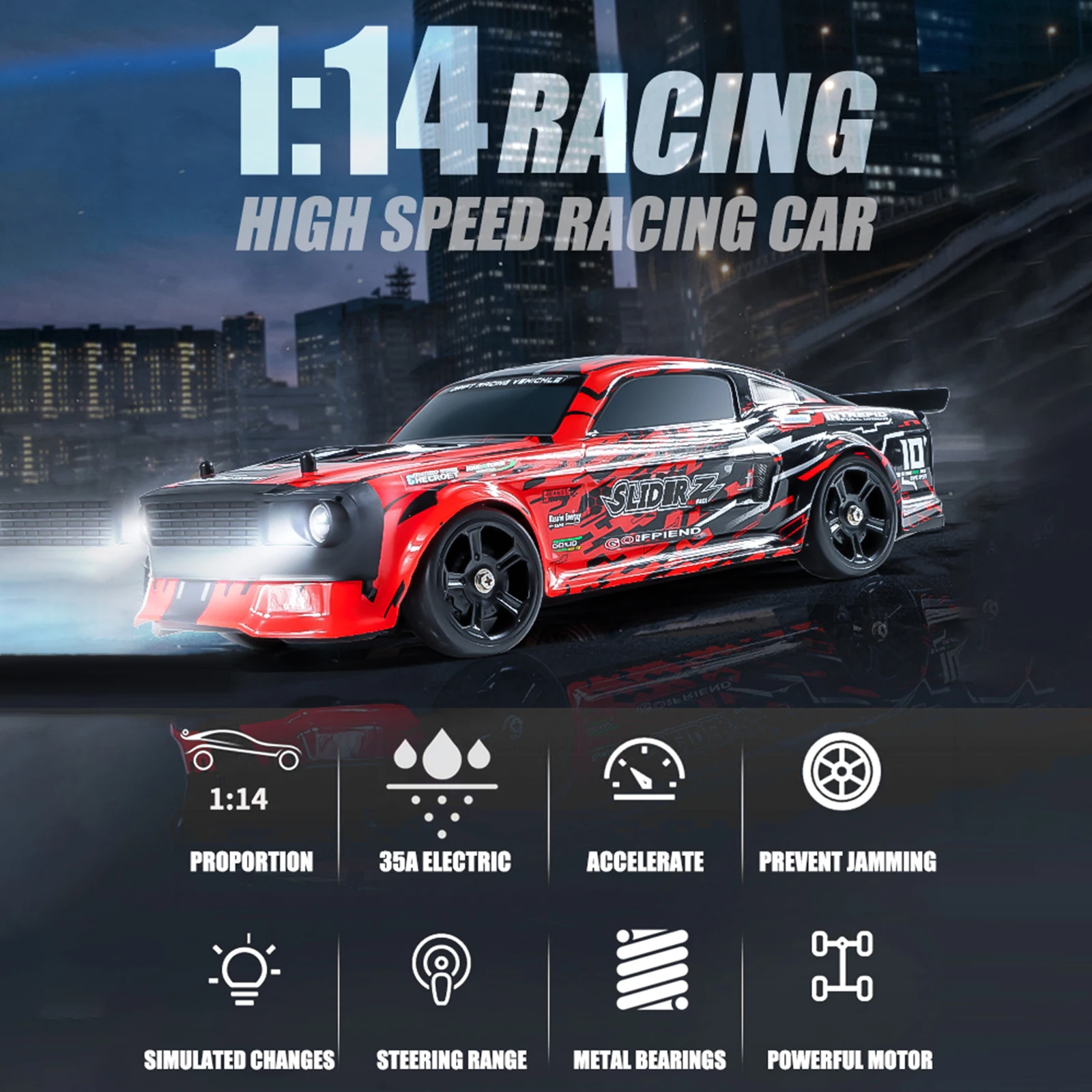 

1:14 Scale Remote Control Car, 2.4 GHz 35km/h High-Speed 4WD Electric Drift Car for Kids Adults, Remote Control Racing Car
