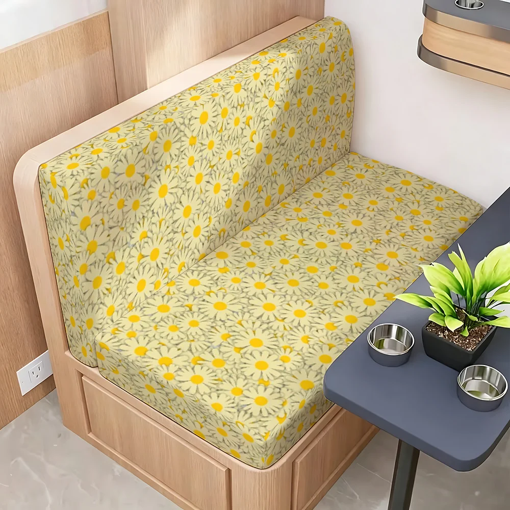 

1set 2D RV Dinette Cushion Covers, 1 Seat Cover & 1 Backrest Cover, Allover Tiny White Daisy Floral Print, Stretch Protective RV Interior Upgrade, Easy Install Decor for Camper & Travel Trailer
