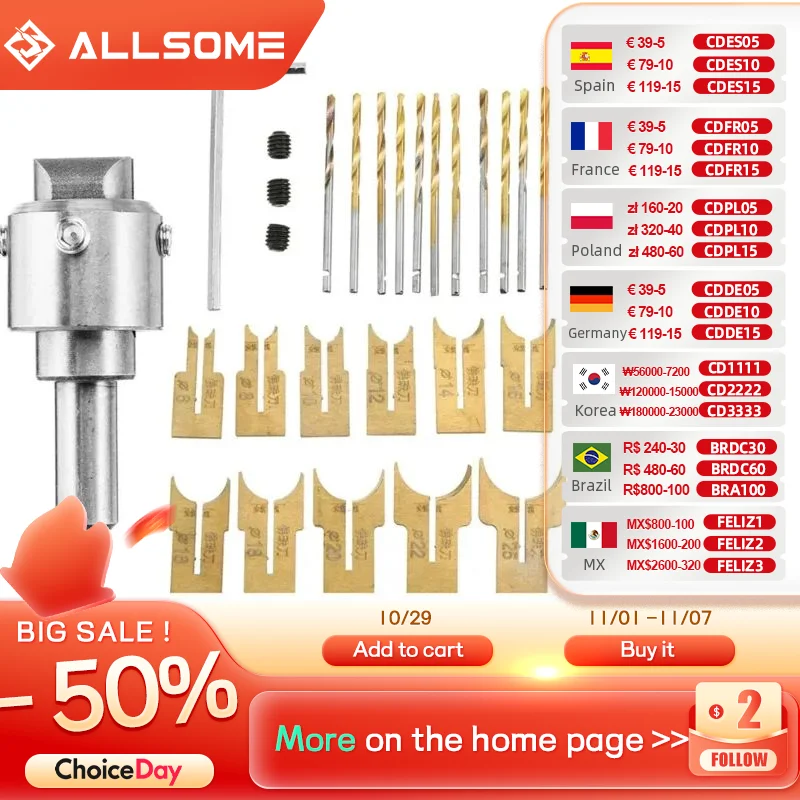 

ALLSOME 24pcs Alloy Ball Knife Woodworking Tools Wooden Beads Drill Rotary Bead Molding 6-25mm HT2128