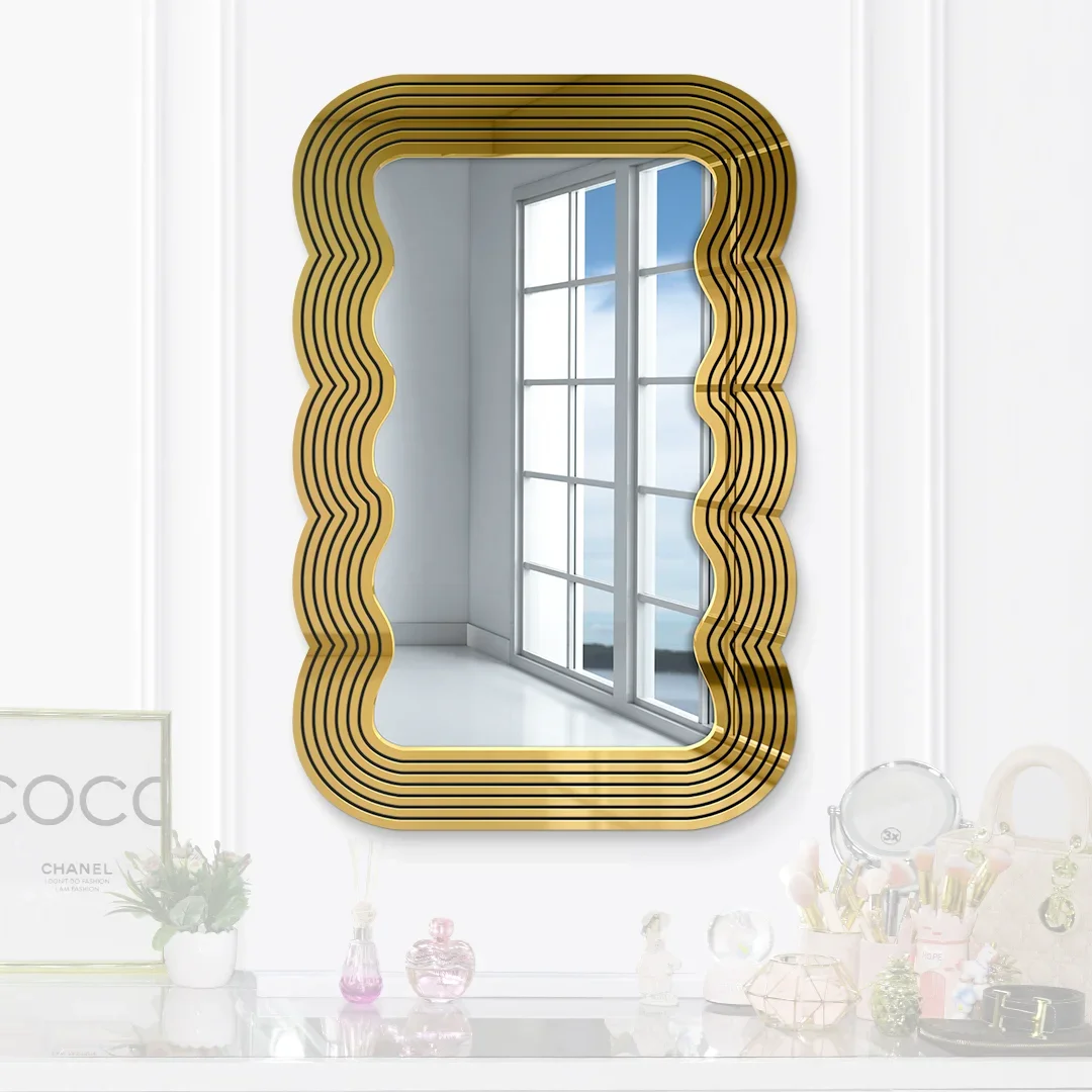 3D Wall Hanging Mirrored Pop Wave Mirror Reflective 3D Mirrored Acrylic Mirror for Bedroom Living Room Dorm Decor Salon Decor