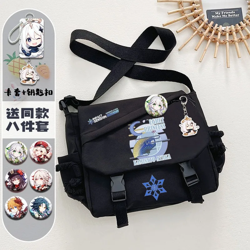 Game Anime Cosplay Sangonomiya Kokomi Xiao Raiden Shogun Kamisato Ayaka Venti Nylon Cloth Cartoon Campus Student Messenger Bag