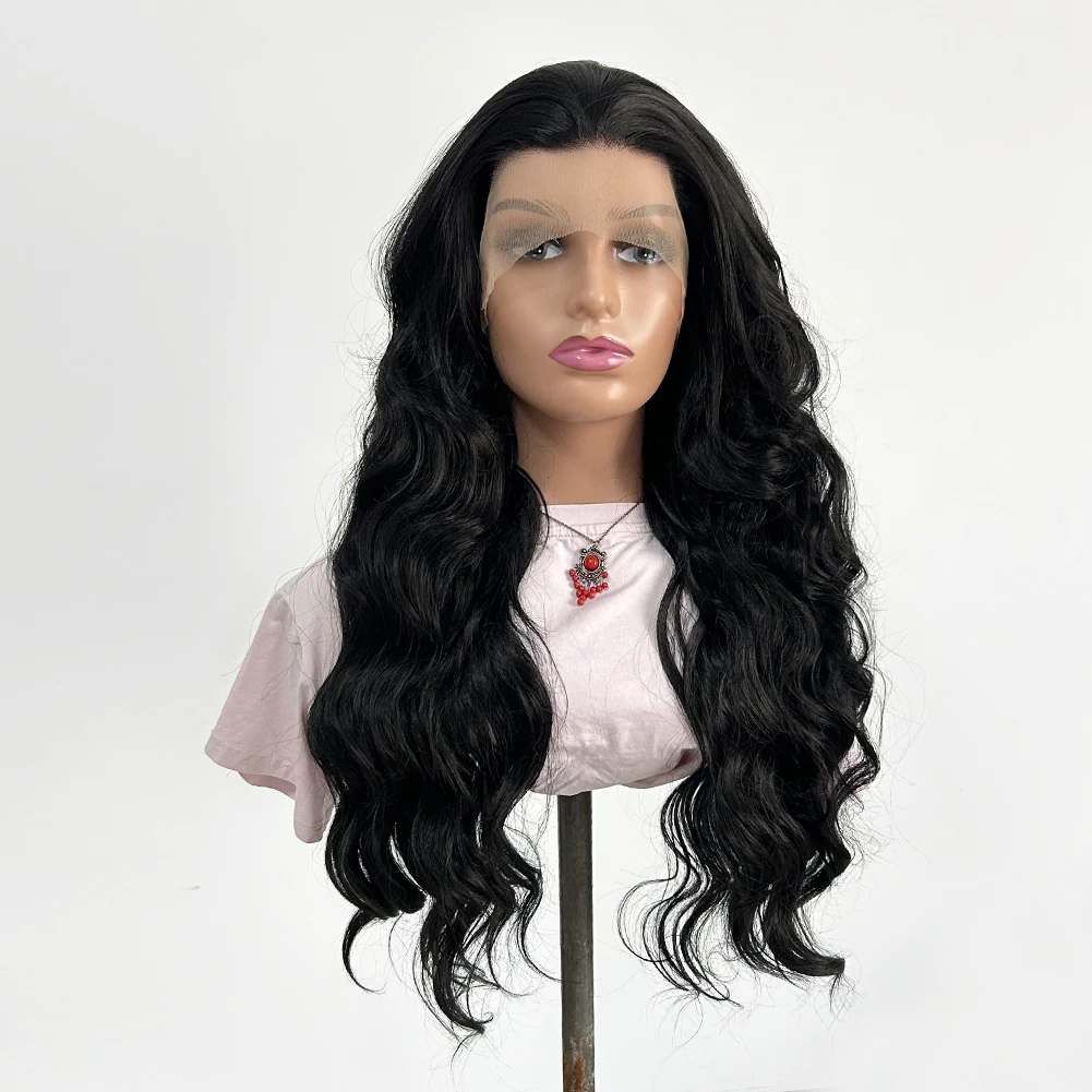 XiuQingCheng 26 Inch Synthetic Lace Front Wigs For Black Women Glueless Body Wave Lace Wig Natural Hairline Heat Resistant Wig