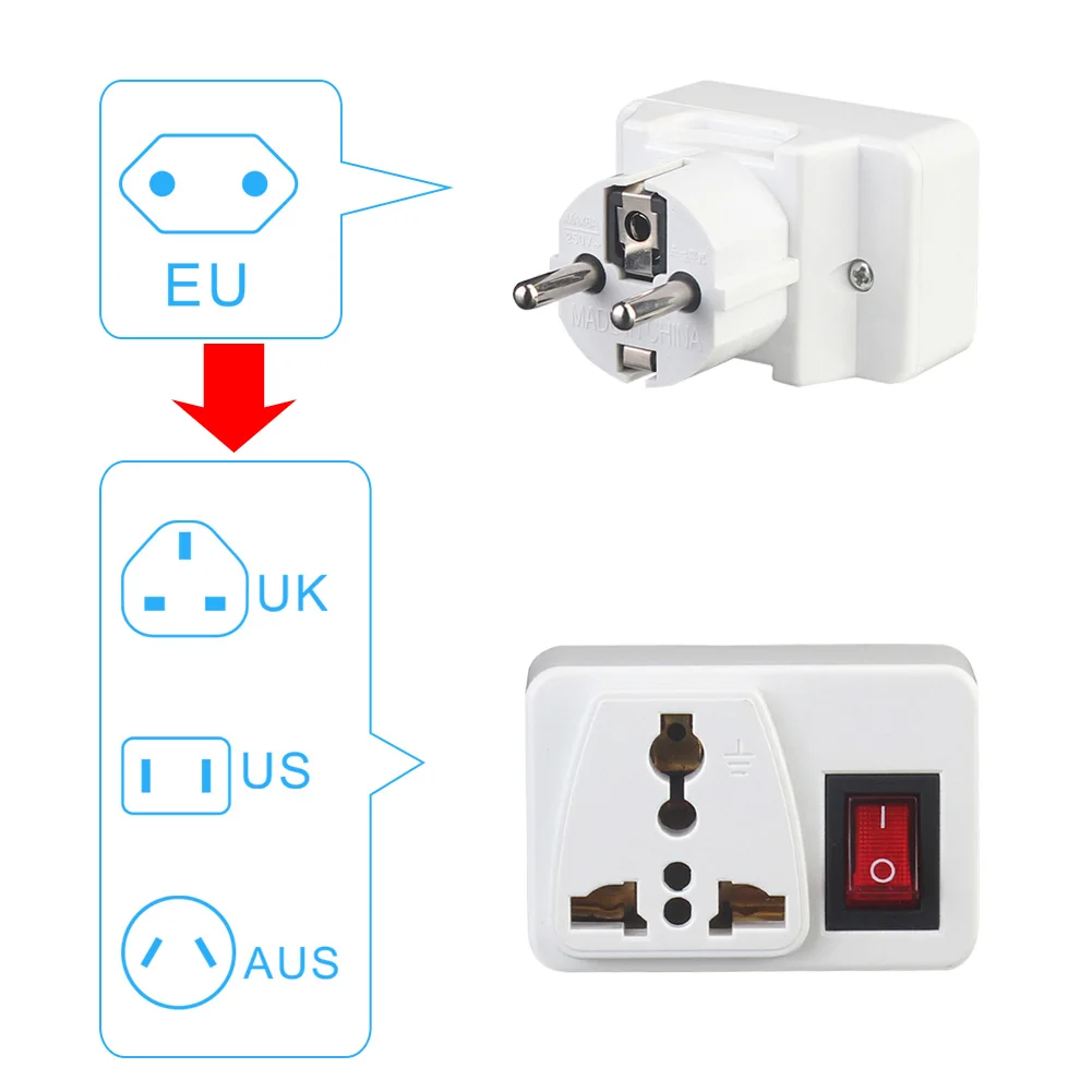 Uniwersalna wtyczka elektryczna z włącznikiem/wyłącznikiem Międzynarodowa ładowarka podróżna Adapter gniazda zasilania UE 1/5szt