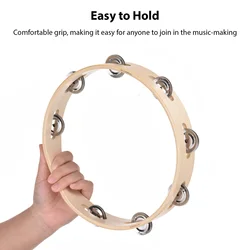 6/8/10  Inch Tambourine Hand Cranked Bell Single Row Wooden Tambourine Rings Wooden Natural Color Metal Bell Sound