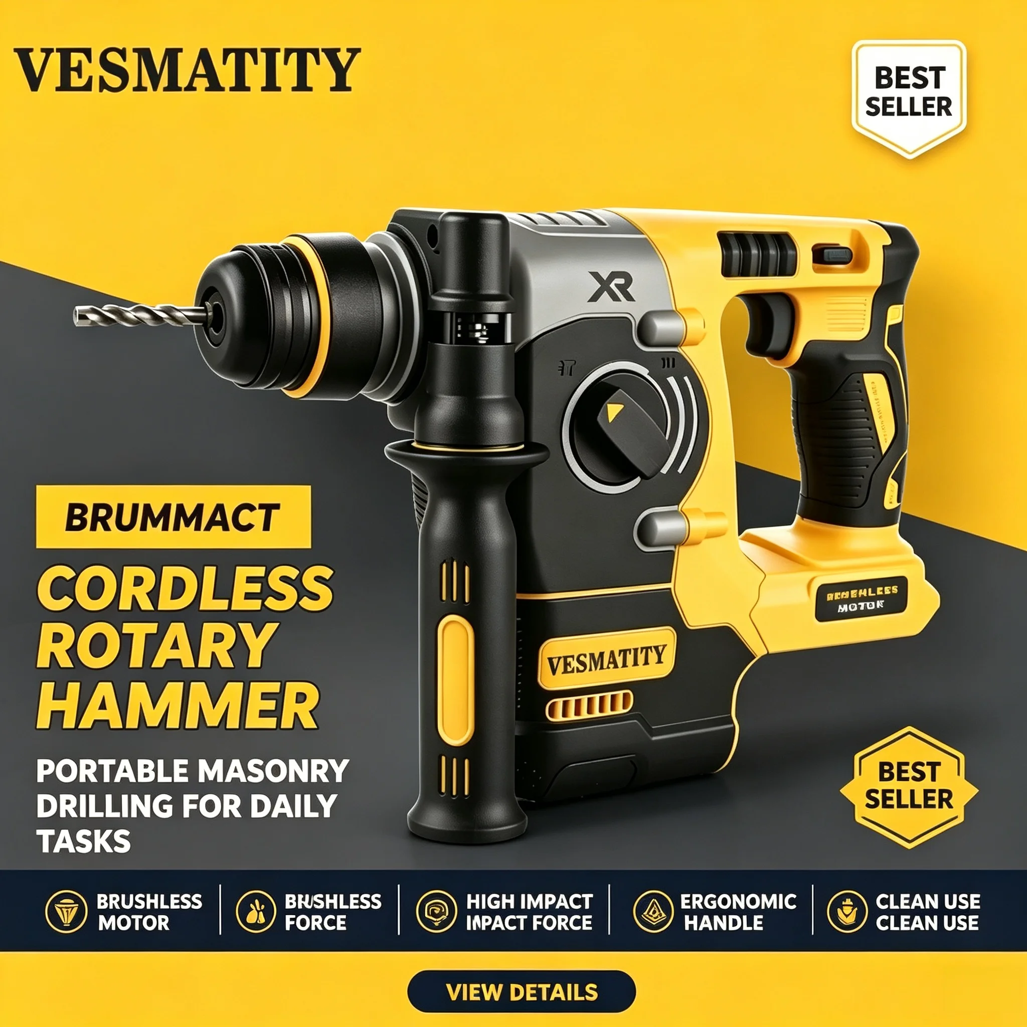 Jackhammer Tools for 20V Battery Brushless Rotary Impact Hammer Drill Cordless Heavy Duty HDX 2 Modes SDS Metal Concrete Breaker