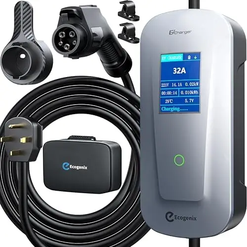 

Level 2 EV Charger 32A 7.68KW 25ft Cable with Holder J1772 NEMA 14-50P for Home & Outdoor Use
