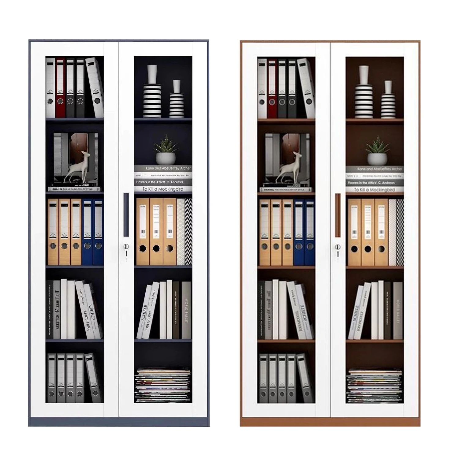 High Quality Metal File Cabinet With 2 Glass Doors Cupboard Locker Steel Storage Cabinet