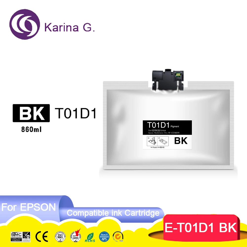 Imagem -02 - para Epson T01d1 T01d C13t01d100 Cor Premium Compatível Inkjet Cartucho Bolsa de Tinta para Epson Workforce Pro Wf-c529r Wf-c579rdtwf